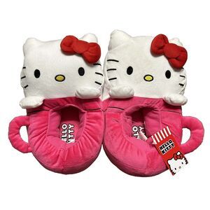 SANRIO HELLO KITTY SLIPPERS PINK WHITE WOMENS SIZE 7-8 New
